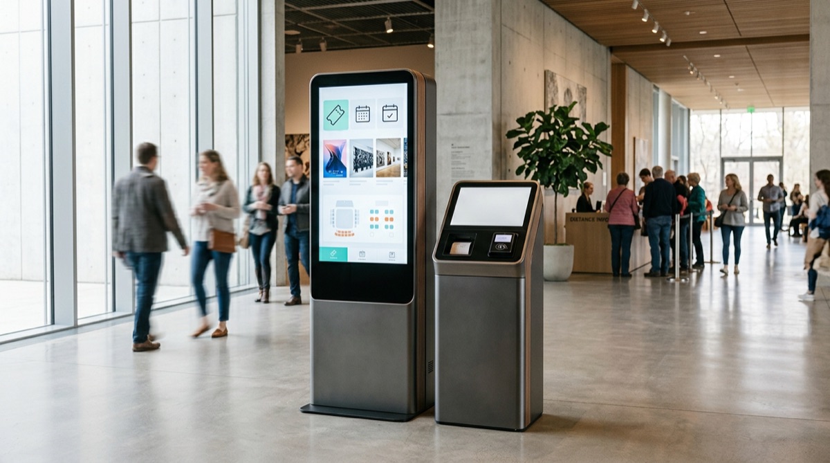 Selbstbedienungsticketkiosk und Kassenterminal im Foyer