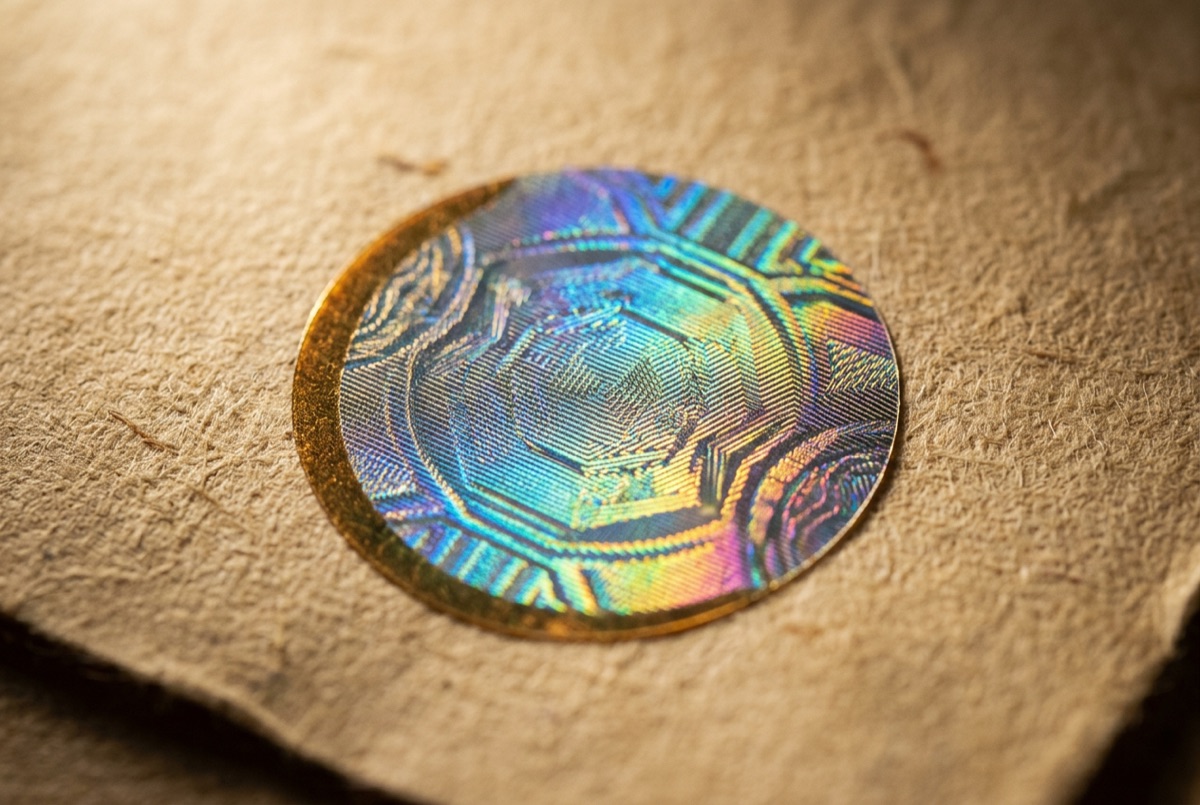 Schimmerndes Hologramm auf einer Eintrittskarte